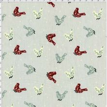 Tecido Estampado para Patchwork - Coleção Folk Pássaros Folk Fundo Cinza (0,50x1,40)