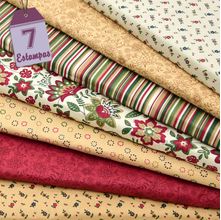 Kit de Tecido Lancaster Bege/Vinho (30x70) 7 Estampas