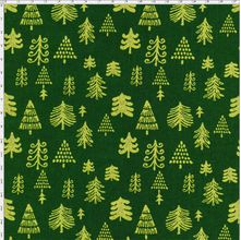 Tecido Estampado para Patchwork - Natal Árvore de Natal Gold Fundo Verde (0,50x1,40)