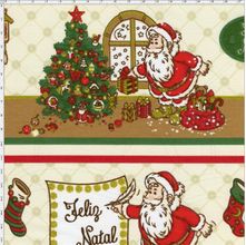 Tecido Estampado para Patchwork - Natal Barrado Noel Cor 02 (0,50x1,40)