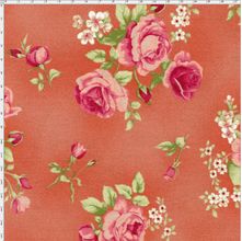 Tecido Estampado para Patchwork - Millyta Four Seasons Rosas com Fundo Rose (0,50x1,40)