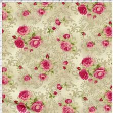 Tecido Estampado para Patchwork - Millyta Four Seasons Rosas Rose Arabesco com Fundo Bege (0,50x1,40)