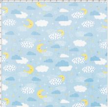 Tecido Estampado para Patchwork - Mundo dos Sonhos Meia Lua e Nuvens Fundo Azul (0,50x1,40)