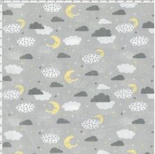 Tecido Estampado para Patchwork - Mundo dos Sonhos Meia Lua e Nuvens Fundo Cinza (0,50x1,40)