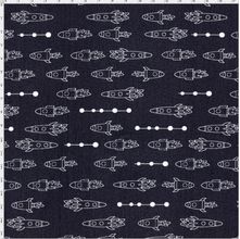 Tecido Estampado para Patchwork - Saturno Foguetes Monoton Cinza (0,50x1,40)