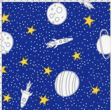 Tecido Estampado para Patchwork - Saturno Planetas e Foguetes Fundo Azul (0,50x1,40)