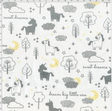 Tecido Estampado para Patchwork - Mundo dos Sonhos Unicórnio e Núvens Cinza (0,50x1,40)
