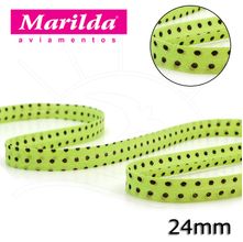 Viés Estampado Fino 12mm 20 metros - Bolinha Marrom/Verde