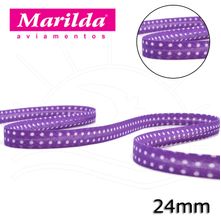 Viés Estampado Fino 12mm 20 metros - Bolinha Lilás