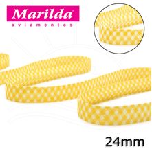 Viés Estampado Fino 12mm 20 metros - Xadrez Amarelo
