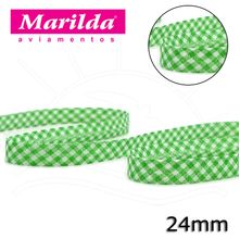 Viés Estampado Fino 12mm 20 metros - Xadrez Verde Claro