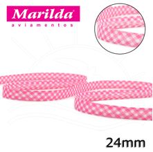 Viés Estampado Fino 12mm 20 metros - Xadrez Pink