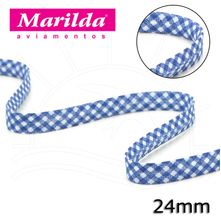 Viés Estampado Fino 12mm 20 metros - Xadrez Azul Marinho