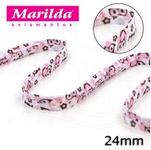 Viés Estampado Fino 12mm 20 metros - Coruja Rosa