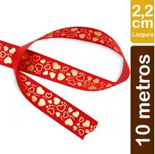 Fita de Cetim Coração Metalizado ECF005H Cor 615 - 22mm com 10 metros