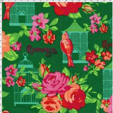 Tecido Estampado para Patchwork - Arte em Cores Gaiola com Rosas  (0,50x1,40)