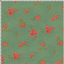 Tecido Estampado para Patchwork - Millyta La Vie En Rose Rosas Pequenas Vinho com Fundo Verde (0,50x1,40)