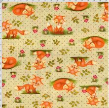 Tecido Estampado para Patchwork - Fox Raposinhas Bege (0,50x1,40)