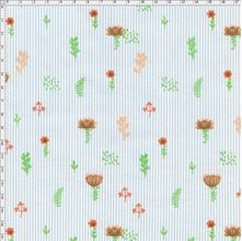 Tecido Estampado para Patchwork - Botânica Floral Laranja com Listra (0,50x1,40)