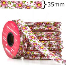 Viés Estampado Largo 24mm 20 metros - Chita Branco com Pink