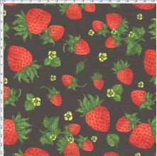 Tecido Estampado para Patchwork - Coleção Fresh Fruits Morango Fundo Marrom (0,50x1,40)