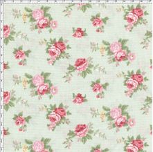 Tecido Estampado para Patchwork - Millyta Shabby Romantic Rosas Pequeno Verde Claro (0,50x1,40)