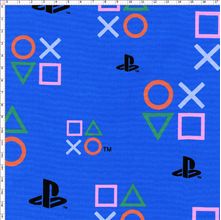 Tecido Estampado para Patchwork - Playstation Symbols PS Fundo Azul (0,50x1,40)