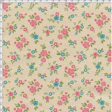 Tecido Estampado para Patchwork - Mundo dos Pássaros Mini Rosinhas Cor de Rosa (0,50x1,40)