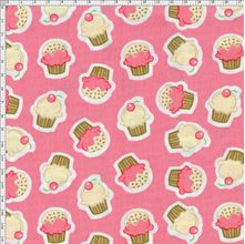 Tecido Estampado para Patchwork - Coleção Pillows Fundo Cupcake Rosa (0,50x1,40)