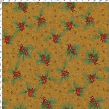 Tecido Estampado para Patchwork - Coleção Natal Holly Pequeno Fundo Caqui (0,50x1,40)