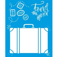 Stencil Litoarte 17 x 21 cm - STM-647 Mala,Viagem,Carimbos Sobreposição