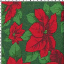 Tecido Estampado para Patchwork - Natal Poinsétia Fundo Verde (0,50x1,40)