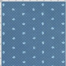 Tecido Estampado para Patchwork -  Roda de Cores Mini Flor Fundo Azul (0,50x1,40)