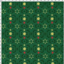 Tecido Estampado para Patchwork - Natal Floco de Neves e Estrelas Fundo Verde (0,50x1,40)