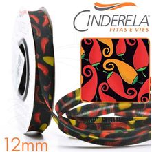 Viés Kitchen Fino 12mm 10 Metros - 373 Pimenta Amarela Com Fundo Preto