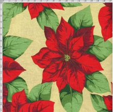 Tecido Estampado para Patchwork - Natal Poinsétia Fundo Bege (0,50x1,40)