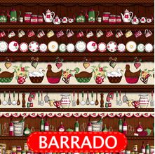 Tecido Estampado para Patchwork - Barrado Cozinha Patos Cor 2113 (0,50x1,40)