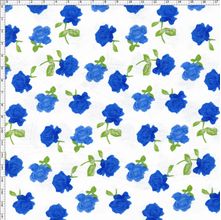 Tecido Estampado para Patchwork - Roses by Mirella Nakata: Rosas Média Azul (0,50x1,40)