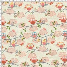 Tecido Estampado para Patchwork - Festa na Floresta: Corujas e Balanço Salmão (0,50x1,40)