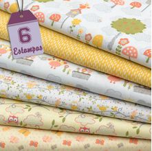 Kit de Tecido Festa na Floresta: Amarelo/Cinza (30x70) 6 Estampas