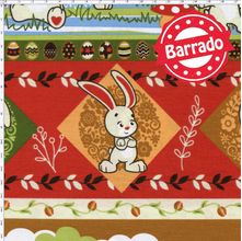 Tecido Estampado para Patchwork - Páscoa Barrado Coelhinho Cor 2167 (0,50x1,40)