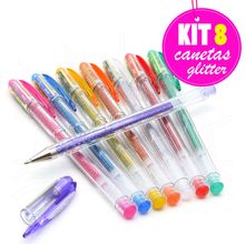 Kit Canetas Gel Uni-Ball Signo Glitter Sparkling - 8 Canetas