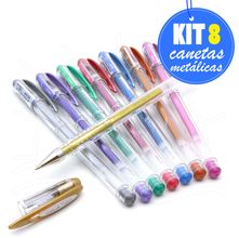 Kit Canetas Gel Uni-Ball Signo Metálica Noble - 8 Canetas