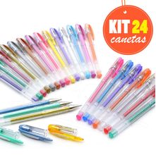 Kit Canetas Gel Uni-Ball Signo Glitter, Metálica e Pastel - 24 Canetas