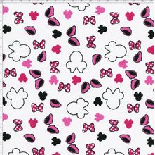 Tecido Estampado para Patchwork - Coleção Disney Guarda Roupa Minnie Fundo Rosa (0,50x1,50)