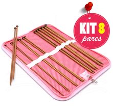 Kit Agulhas para Tricô Bambu: 8 Pares + Porta Agulhas com Zíper