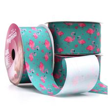 Fita Gorgurão Flamingo Fundo Tiffany 38mm 10 Metros - Progresso