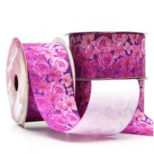 Fita Gorgurão Rosas Roxa 38mm 10 Metros - Progresso