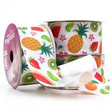 Fita Gorgurão Frutas Fundo Branco 38mm 10 Metros - Progresso