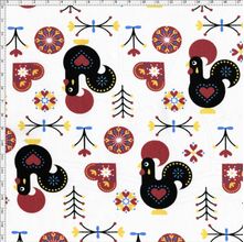 Tecido Estampado para Patchwork - Portugal PivCat: Galo de Barcelos Fundo Branco (0,50x1,50)